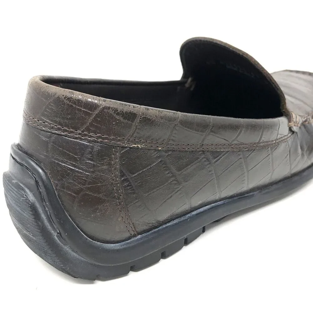 Ecco Leather Croc Embossed Driving Loafers Mens Size 7.5 Eu 41 Preppy Ivy League